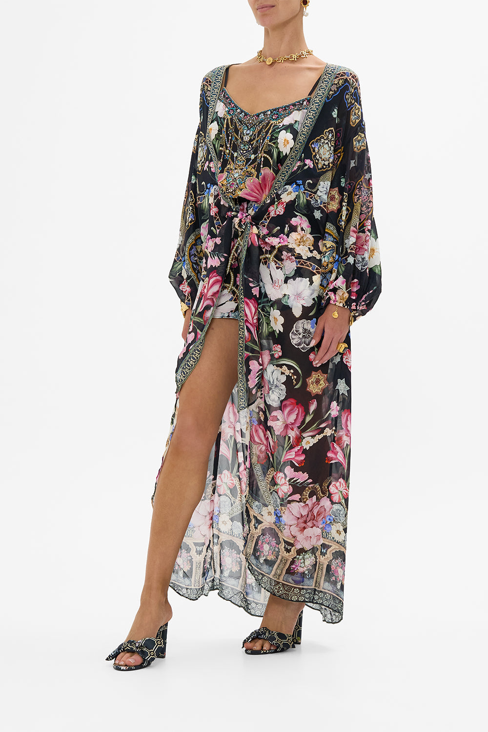 TIE FRONT BLOUSON SLEEVE LAYER MIDNIGHT IN MONSERRATE