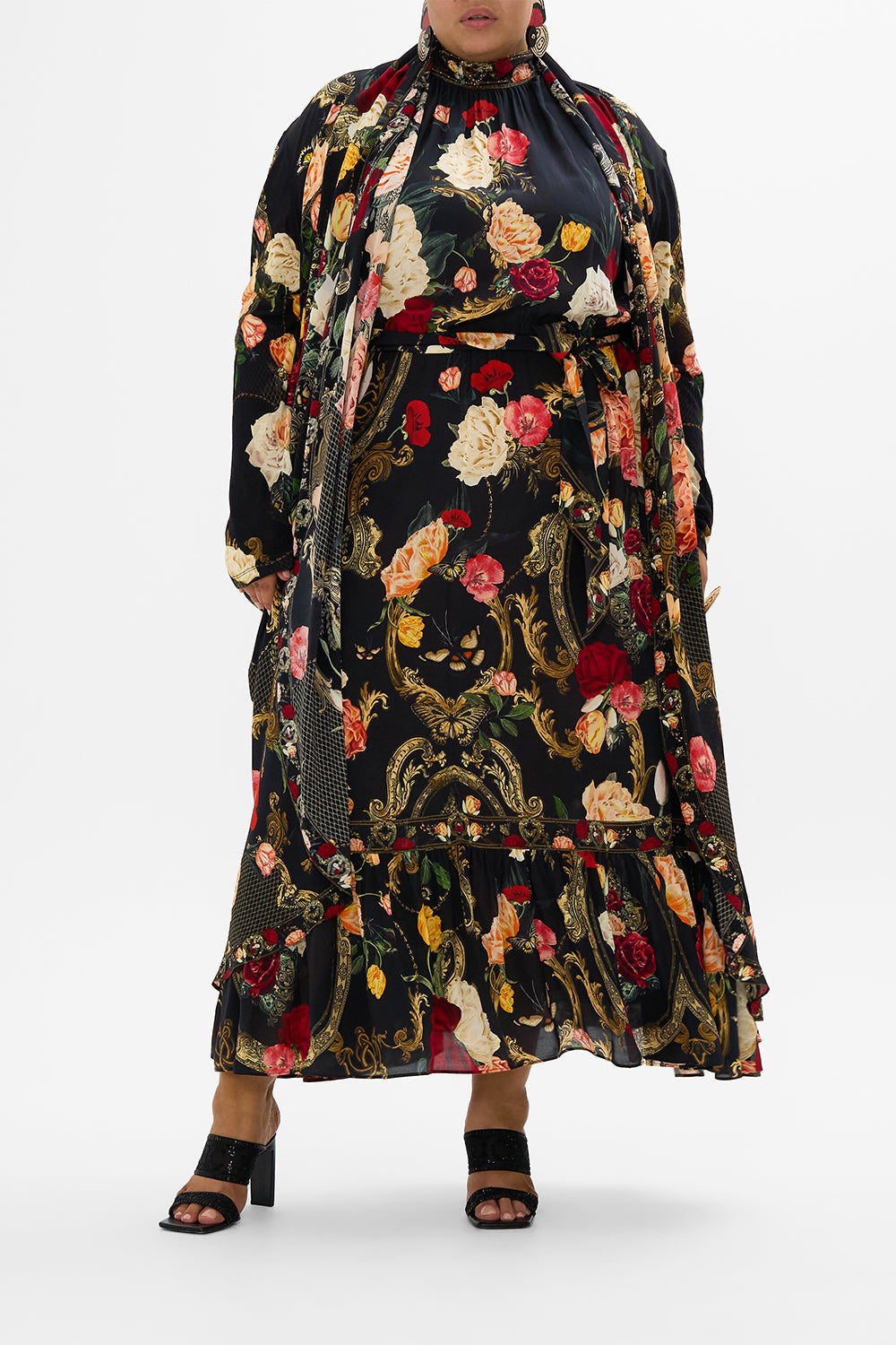 CAMILLA multicolor necktie dress with elasticated waist in Magic In The Manuscripts print.