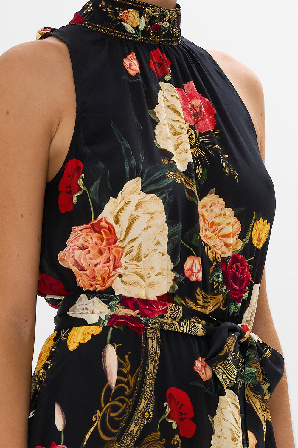 CAMILLA multicolor necktie dress with elasticated waist in Magic In The Manuscripts print.