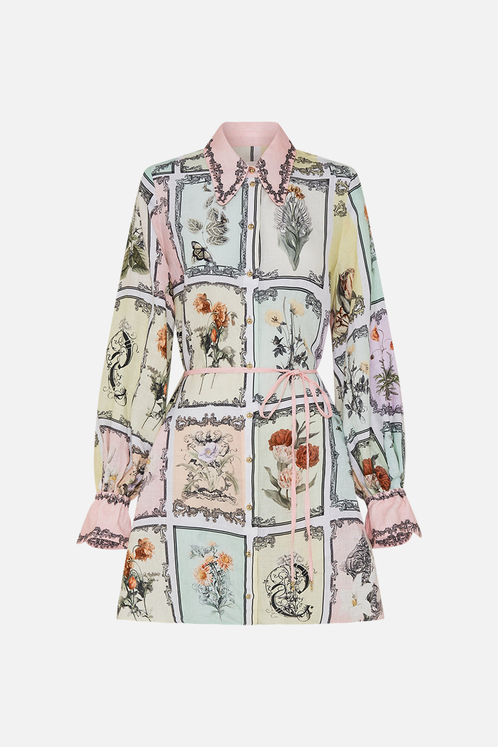 CAMILLA linen shirt dress in Long Live Letterpress print