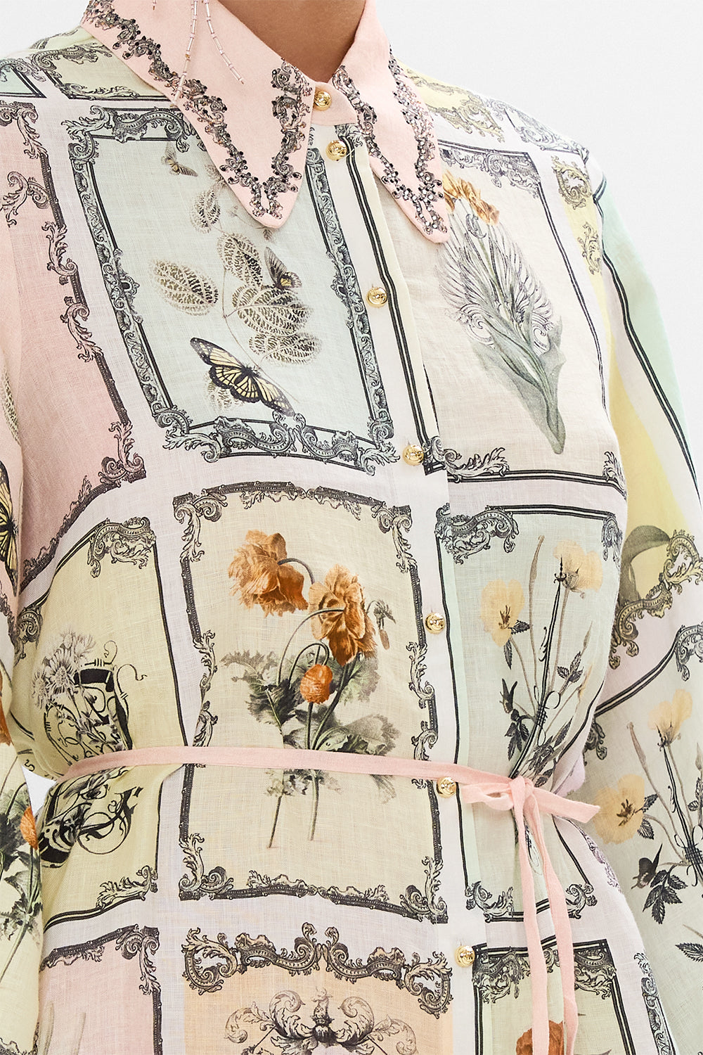 CAMILLA linen shirt dress in Long Live Letterpress print