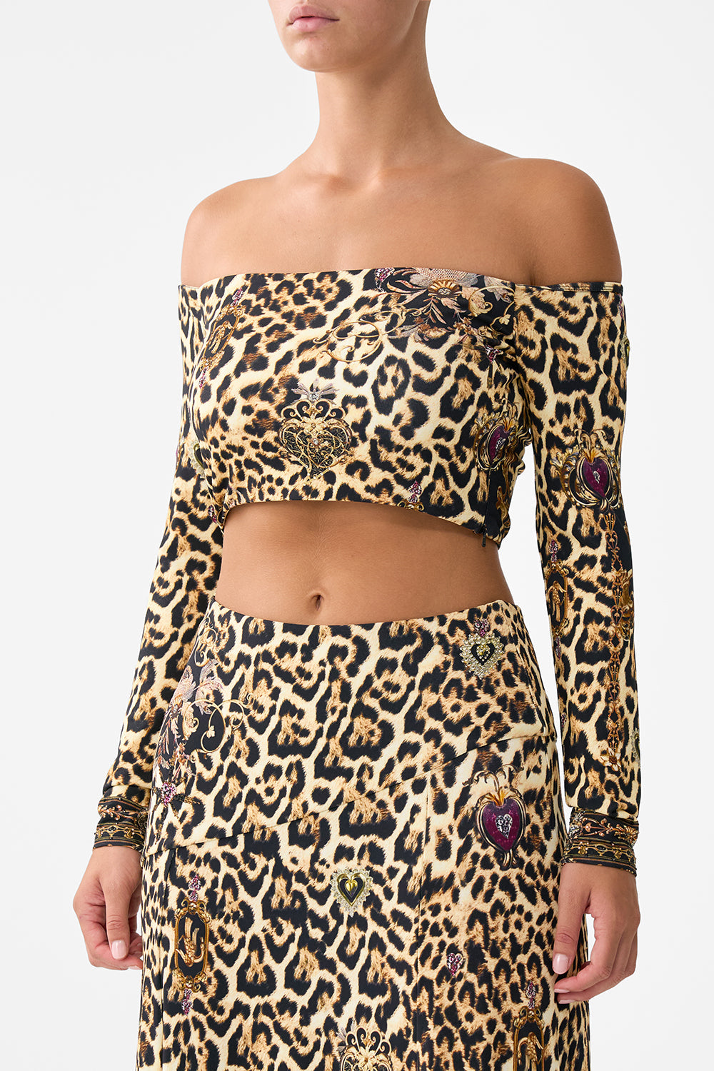 OFF SHOULDER CROPPED JERSEY TOP SAINTS AND SISTERS