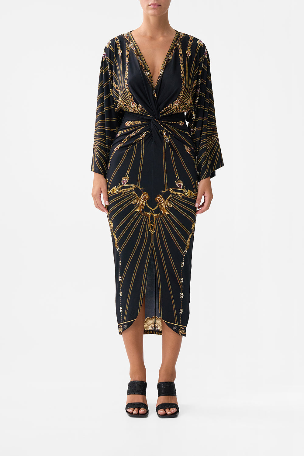 LONG SPLIT FRONT TWIST DRESS BAROQUE AROUND THE CLOCK