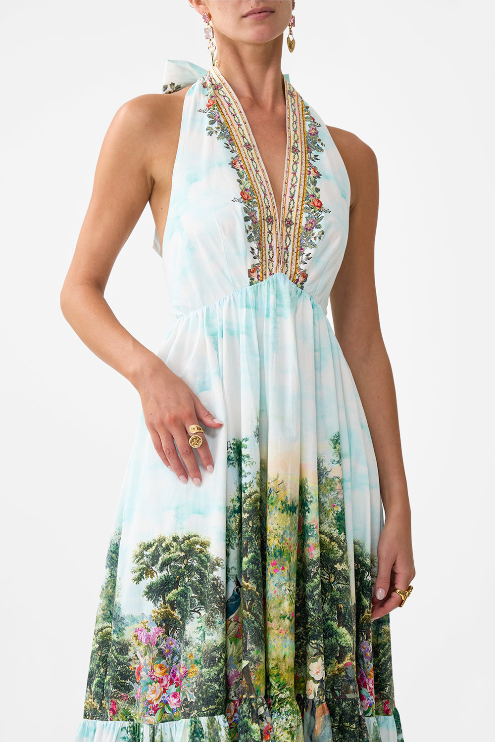 RUFFLE HEM HALTER DRESS ARCHES OF AMOR