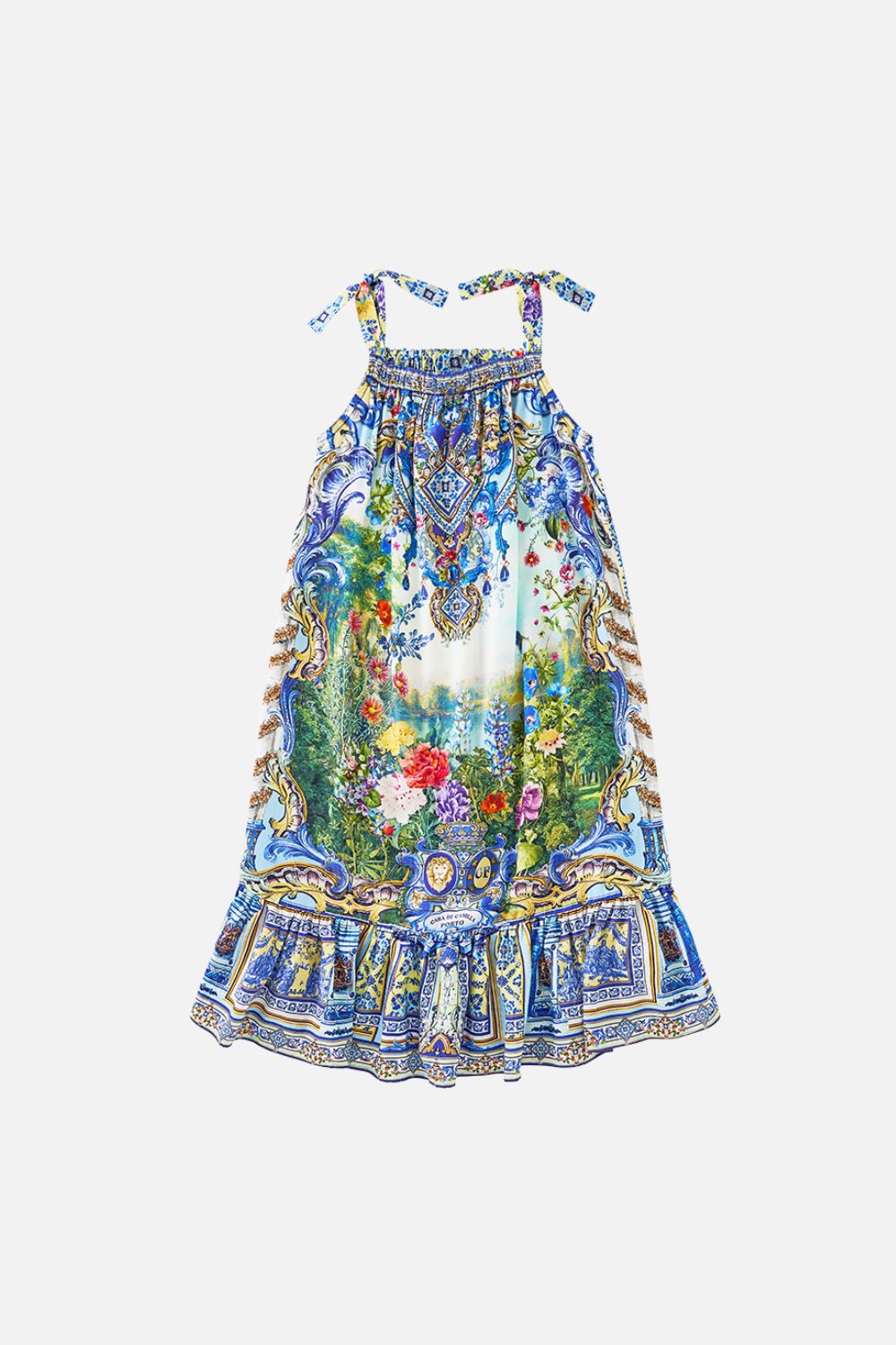 CAMILLA Kids Drawstring Maxi Dress With Bows 12-14 in Wall To Wall Wonders print