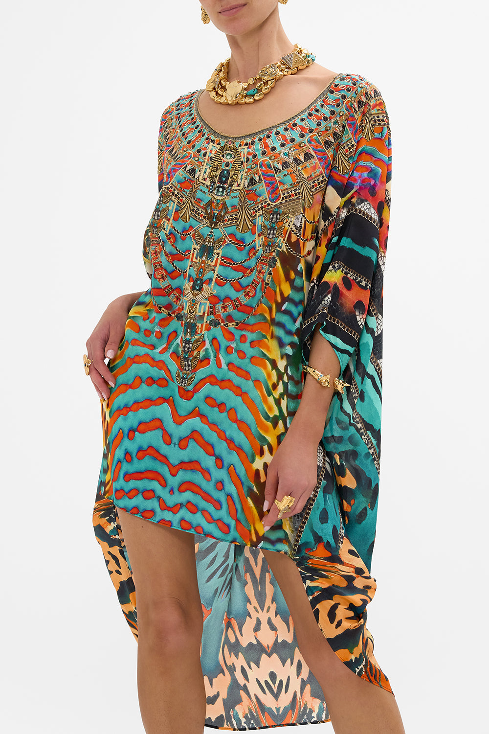 CAMILLA Scoop Back Hem Dress in Desert Visions print.