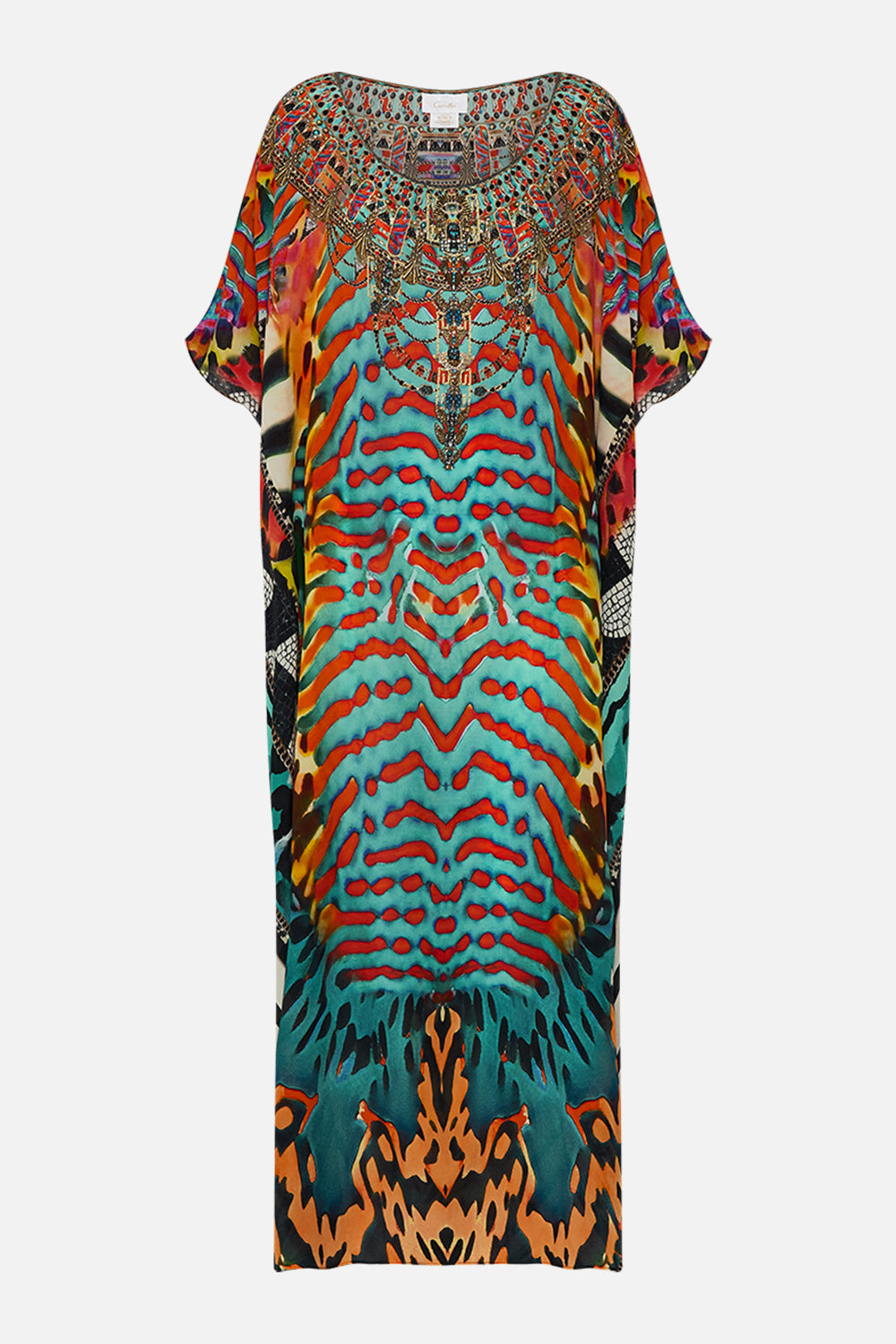 CAMILLA Round Neck Kaftan in Desert Visions print.