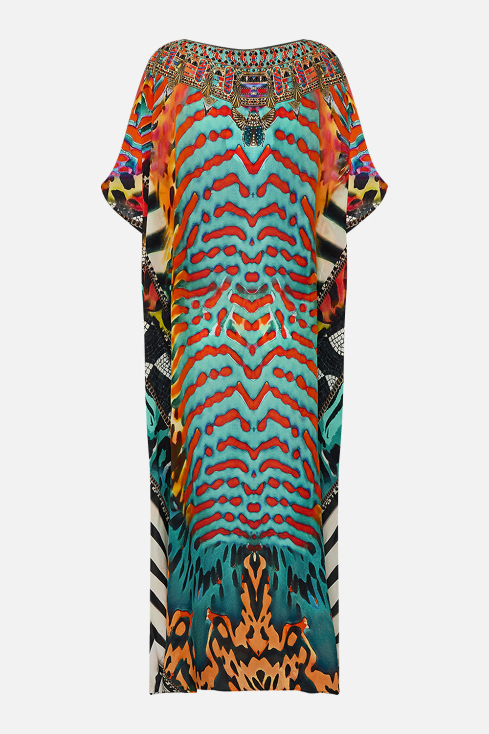 CAMILLA Round Neck Kaftan in Desert Visions print.