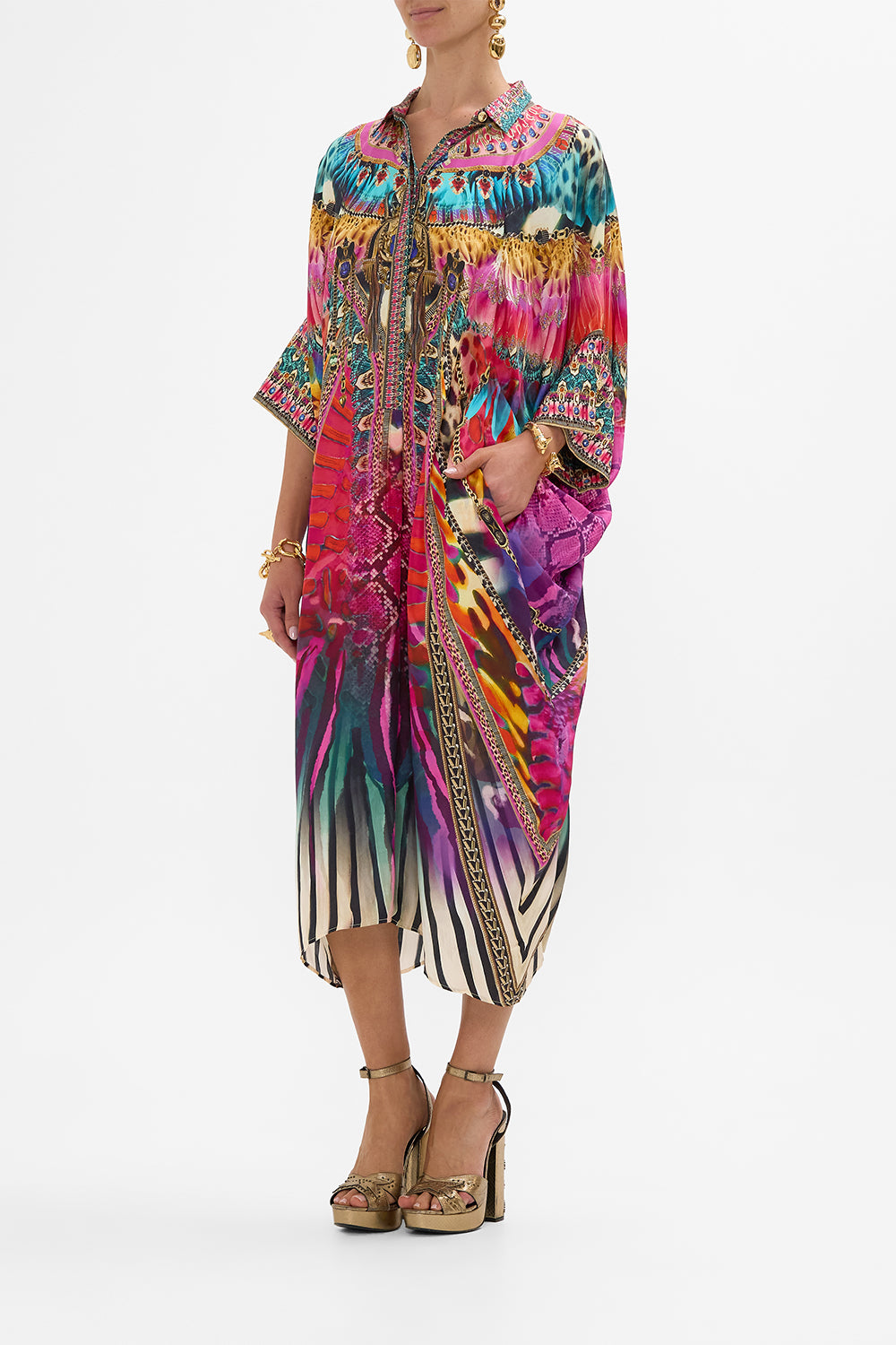 CAMILLA Batwing Kaftan in Sahara Supernatural Print.