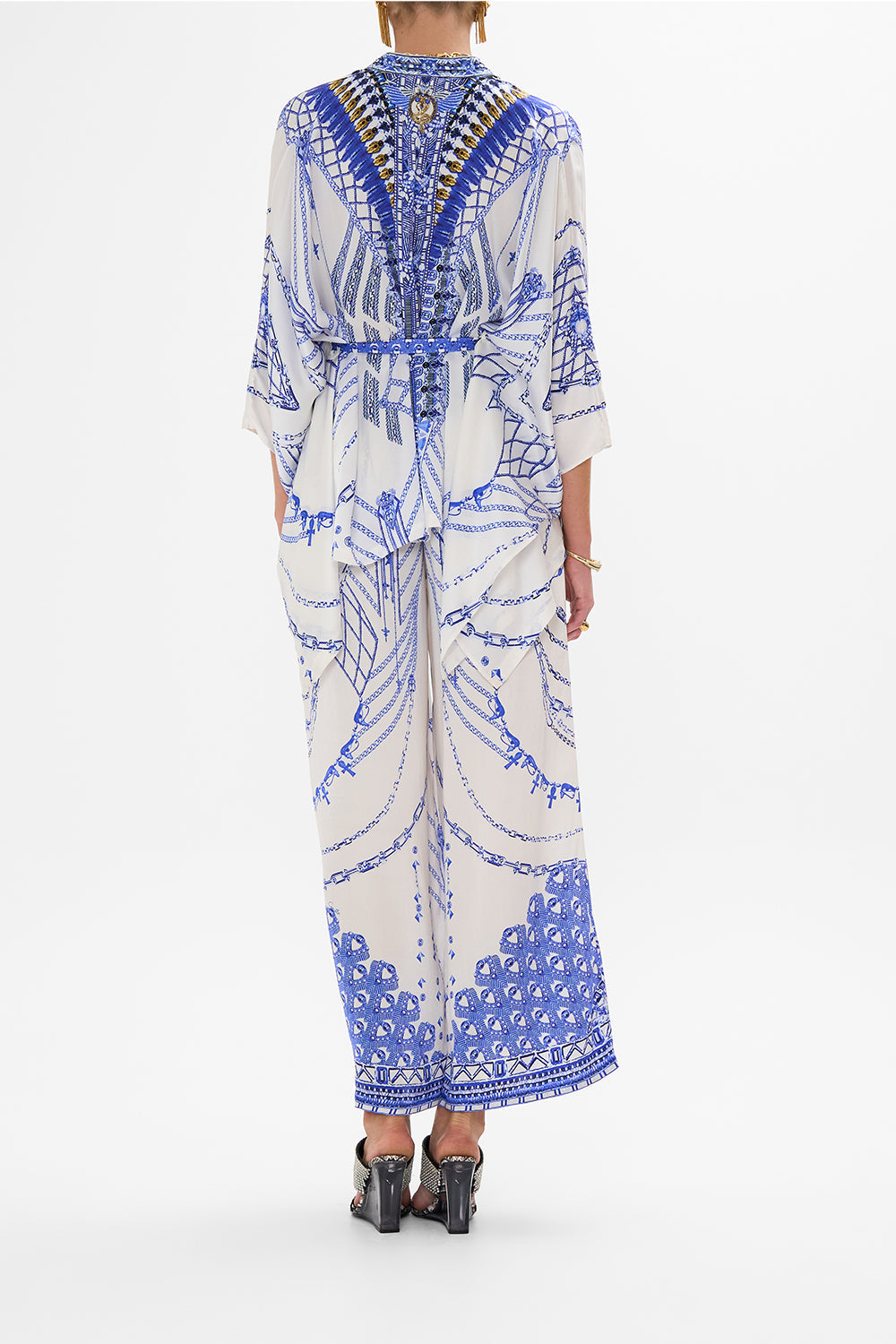 CAMILLA Button Through Scarf Blouse in Dancing with Daylight Print.