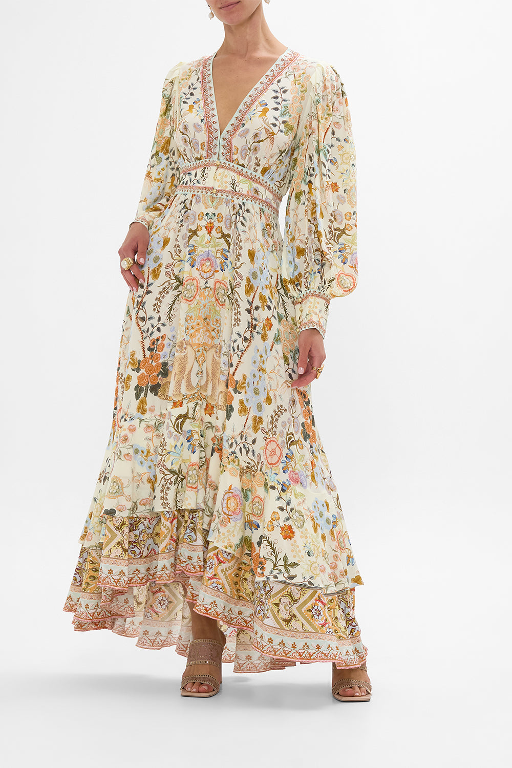 CAMILLA Long Button Front Dress in Honour of Heirlooms print