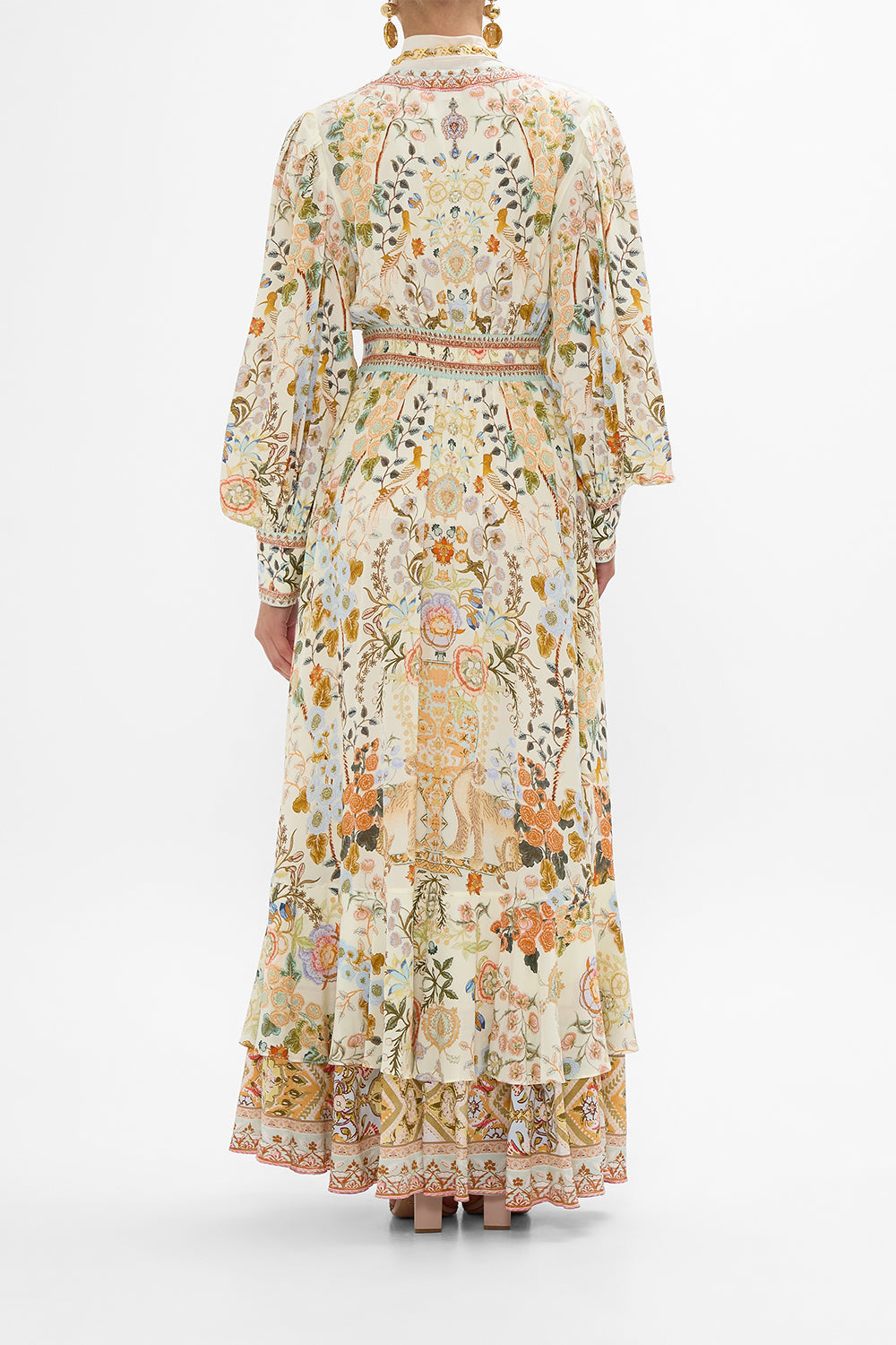 CAMILLA Long Button Front Dress in Honour of Heirlooms print