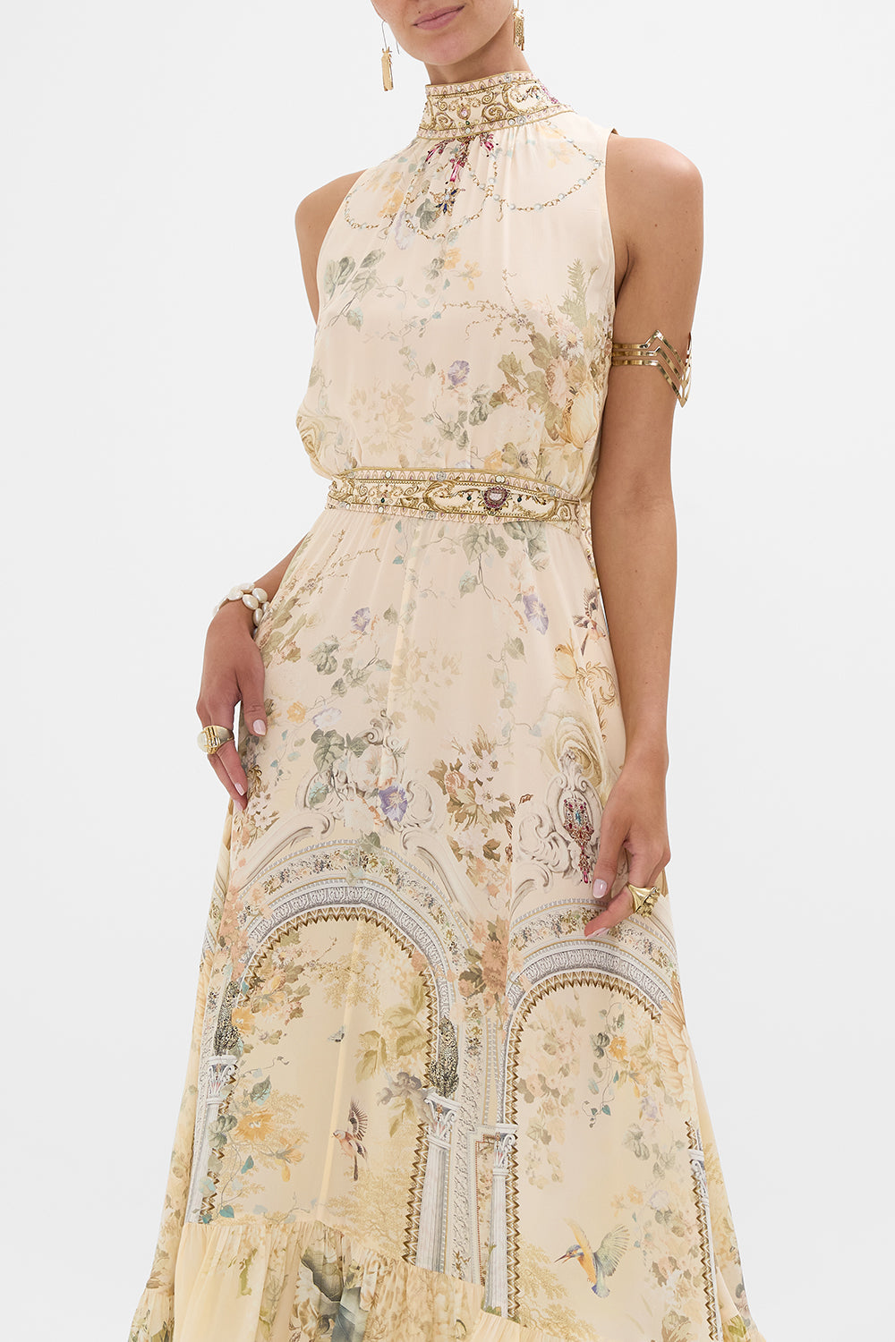 CAMILLA floral necktie dress with elasticated waist in Adorned in Antiquity print.