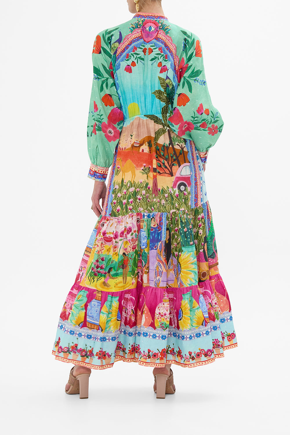 CAMILLA Tiered Shirdress With Wide Waist Tie in Queens of Creation print.