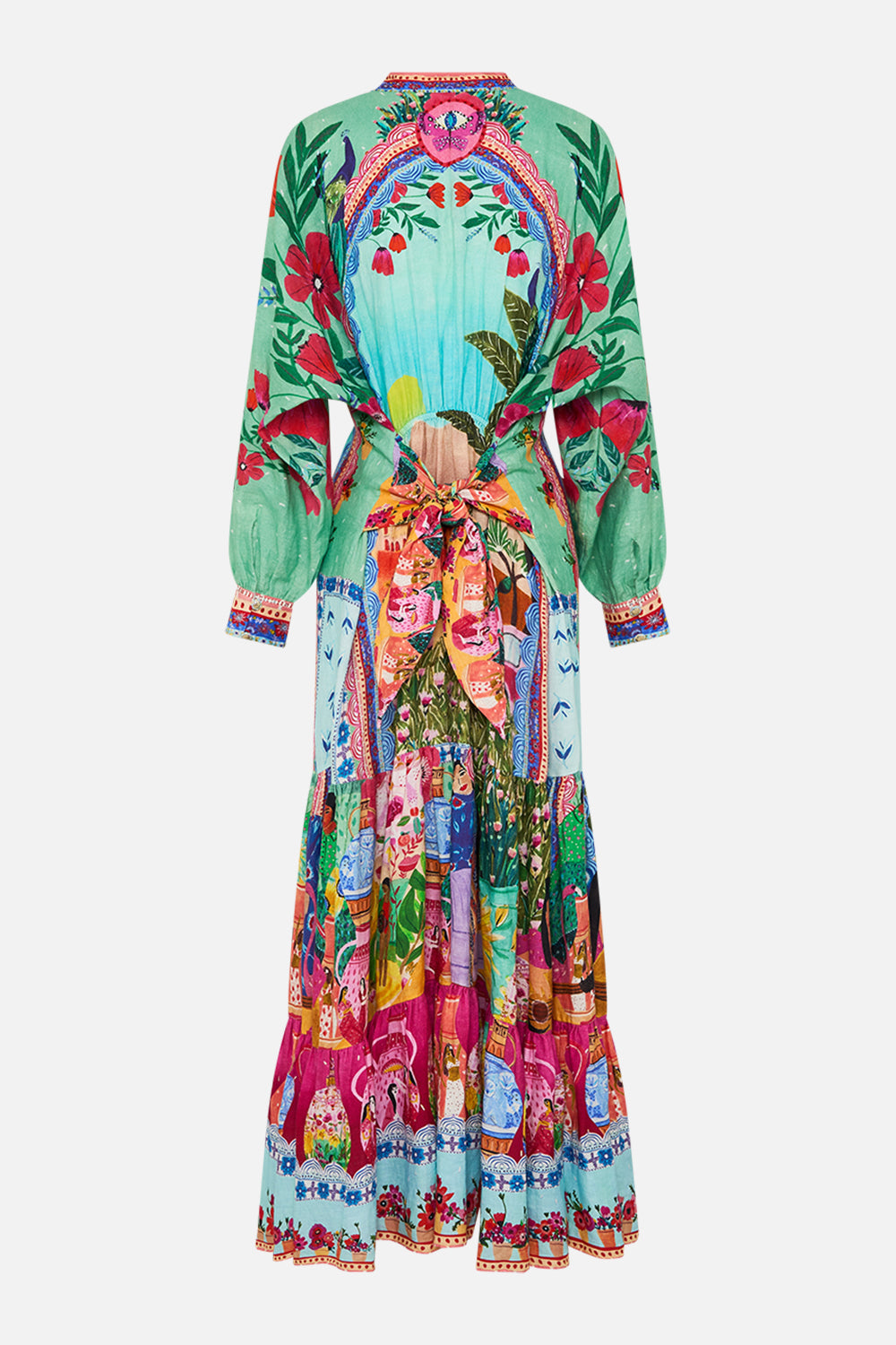 CAMILLA Tiered Shirdress With Wide Waist Tie in Queens of Creation print.