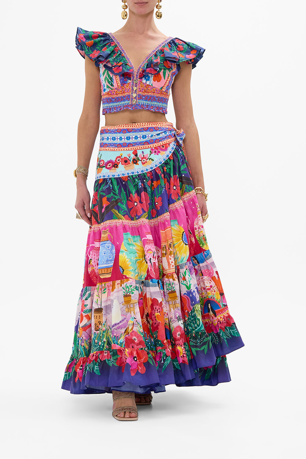 CAMILLA Wrap Skirt With Gathered Panels in Queens of Creation print.