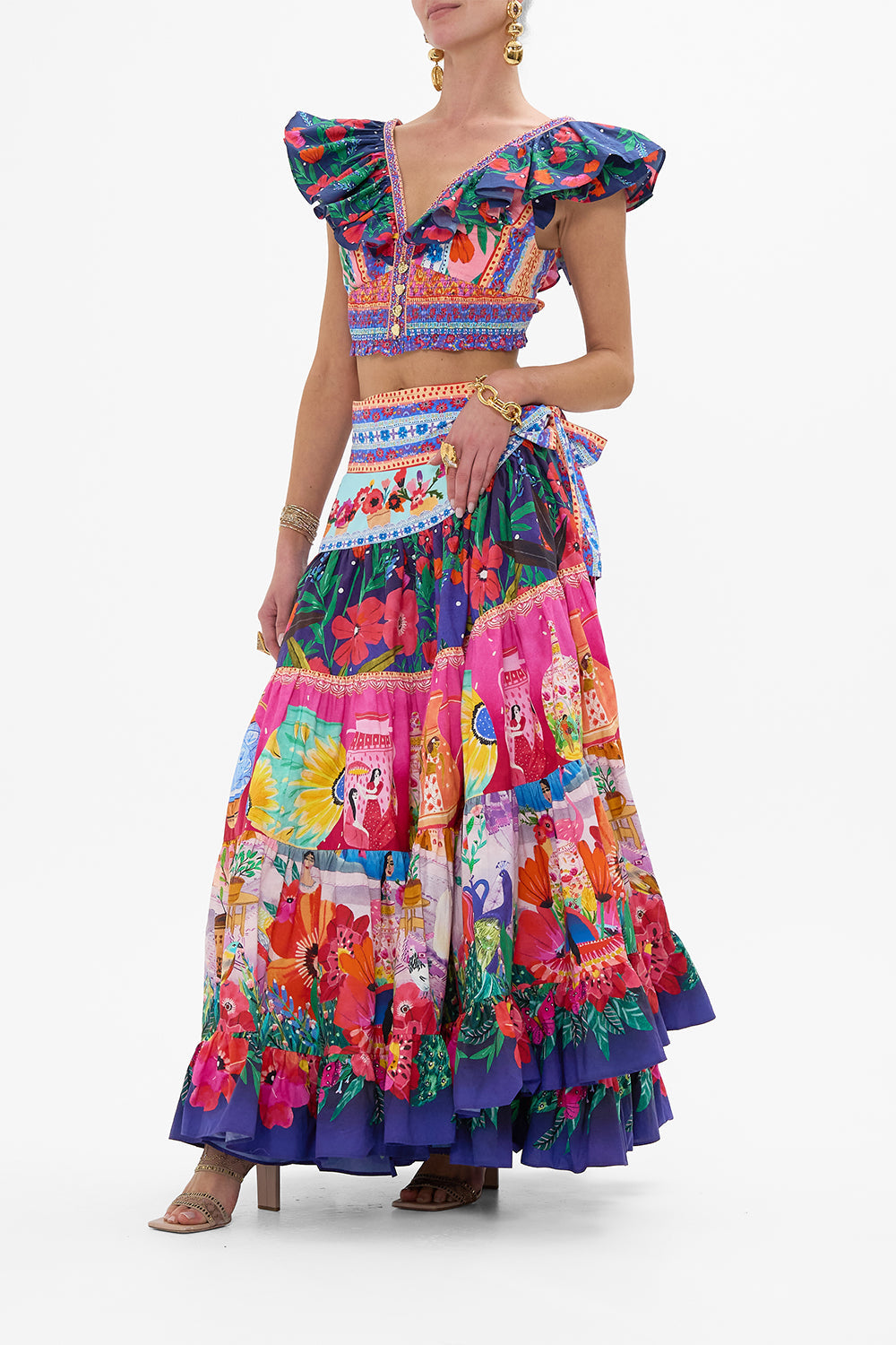 CAMILLA Wrap Skirt With Gathered Panels in Queens of Creation print.