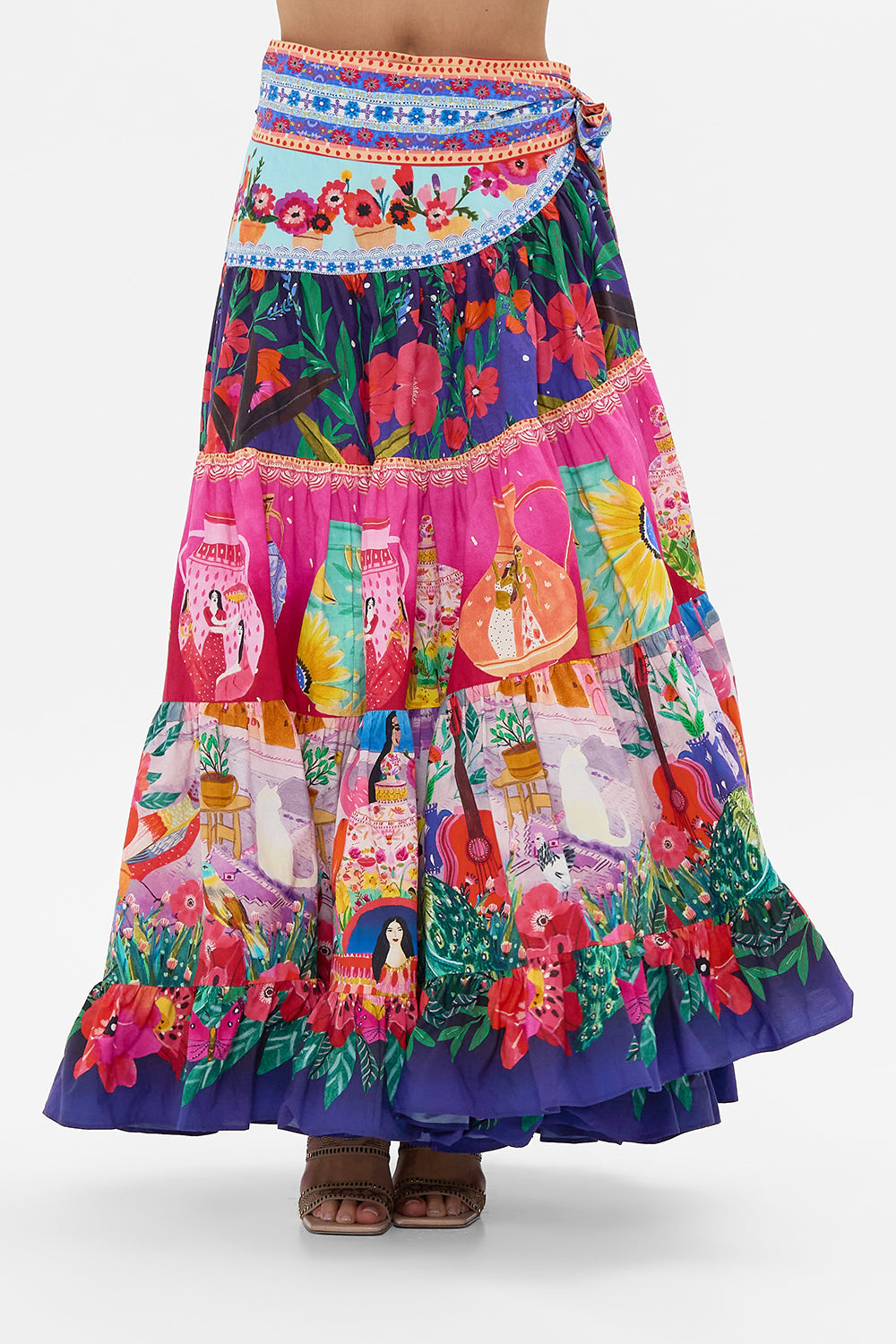 CAMILLA Wrap Skirt With Gathered Panels in Queens of Creation print.
