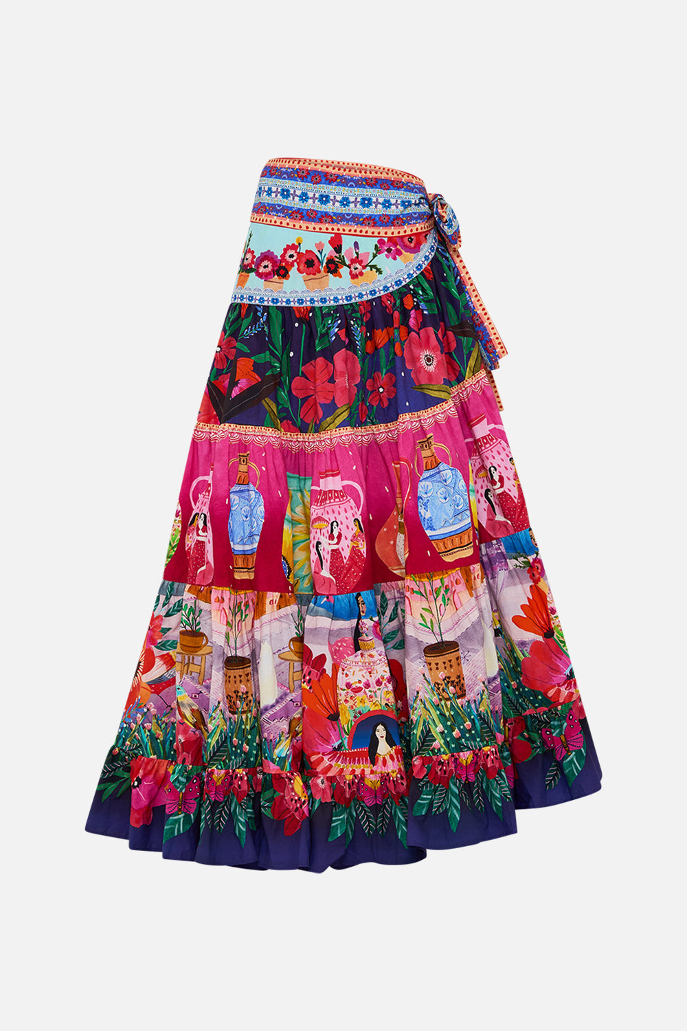 CAMILLA Wrap Skirt With Gathered Panels in Queens of Creation print.
