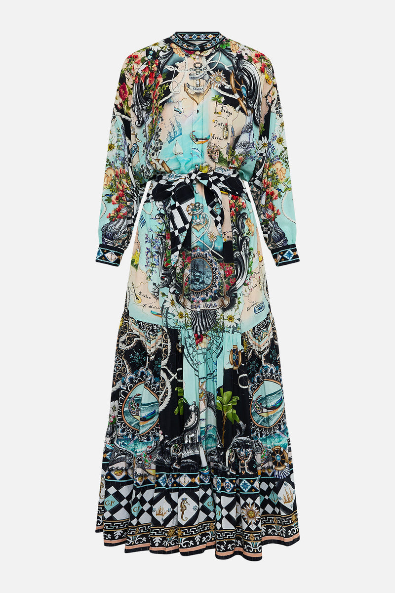 WAIST TIE SHIRT DRESS WITH BUBBLE SLEEVE FOLK AFLOAT