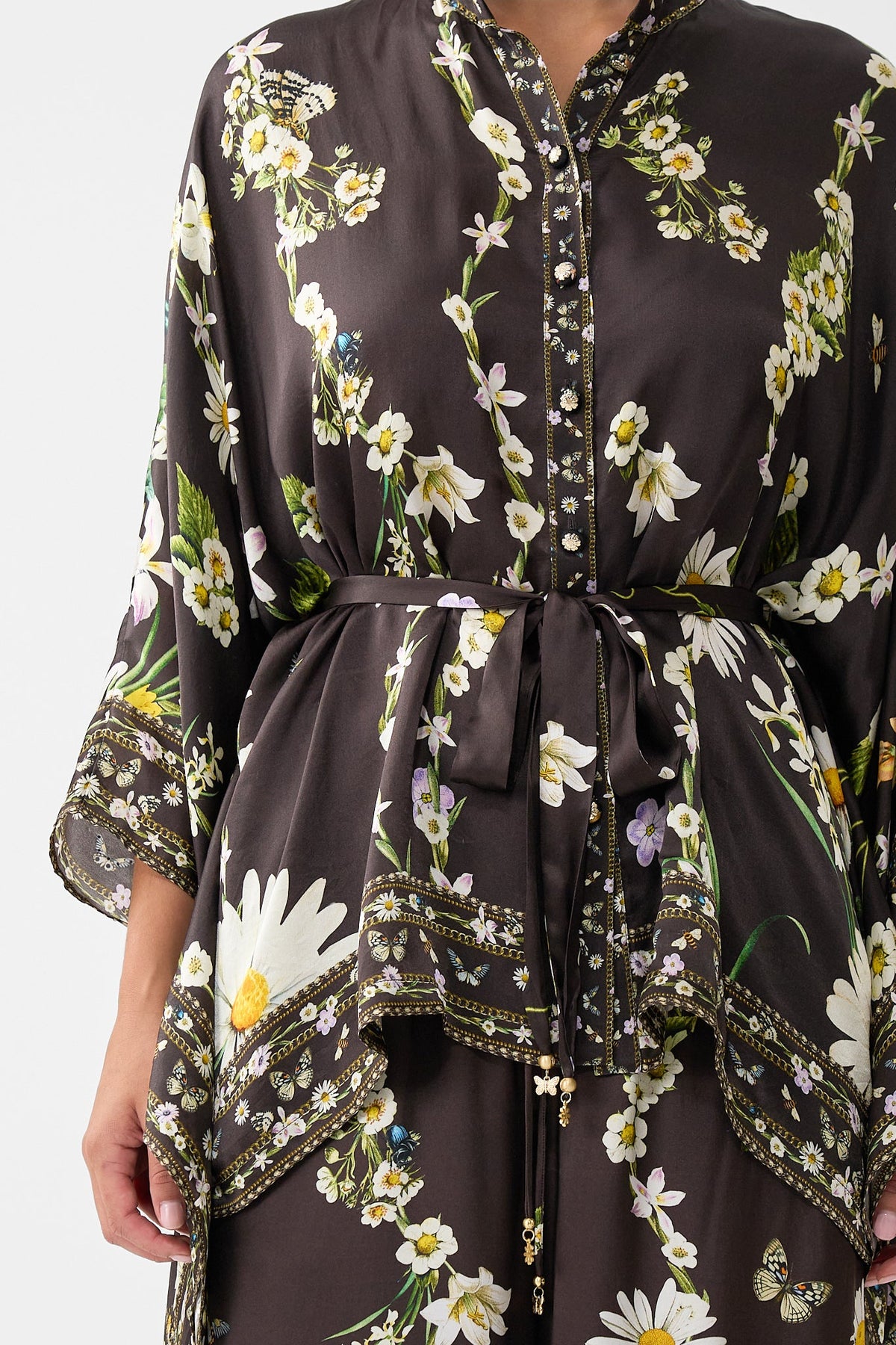 The CAMILLA Button Through Scarf Blouse in our Dish It, Daisy print.