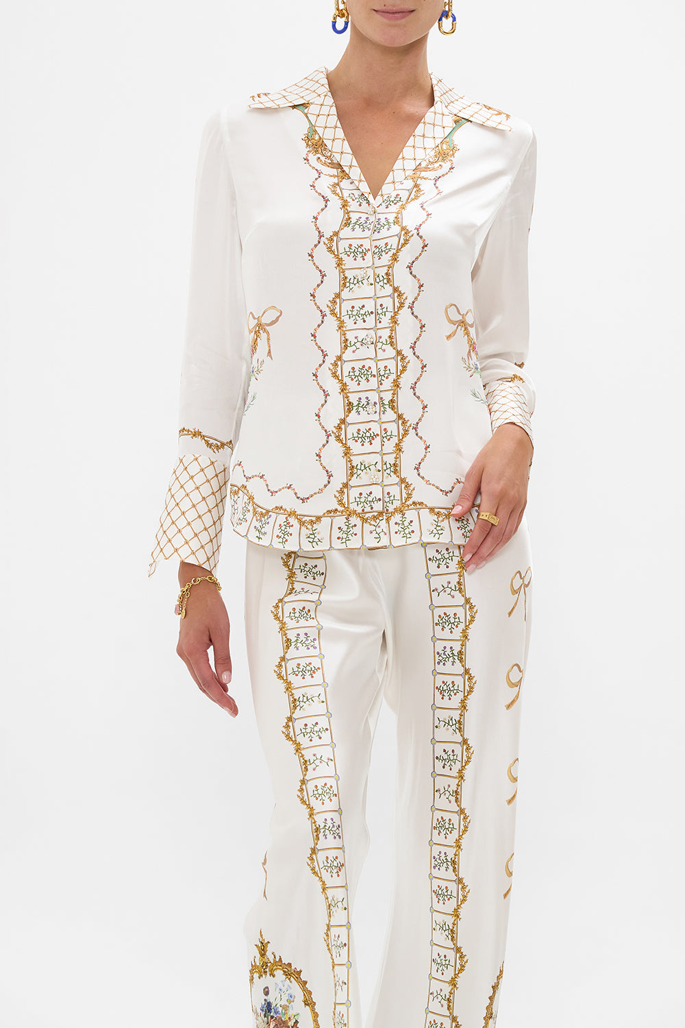 The CAMILLA Pyjama Shirt in our Dressing Room Drama print.