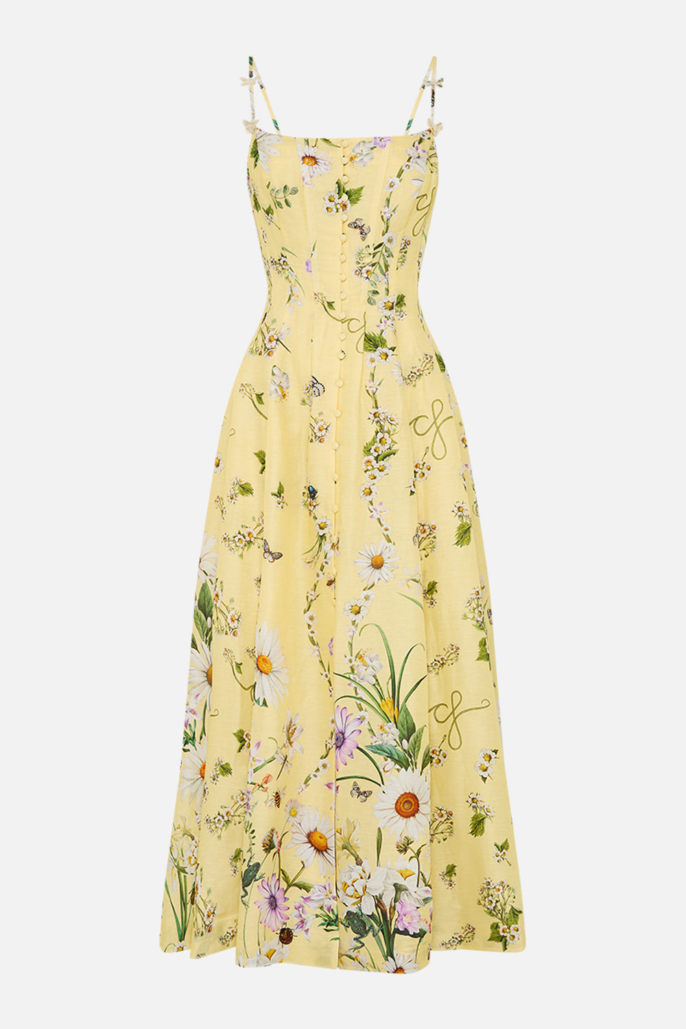The CAMILLA Corset Dress With Long Flared Skirt in our Daisy Chains print.