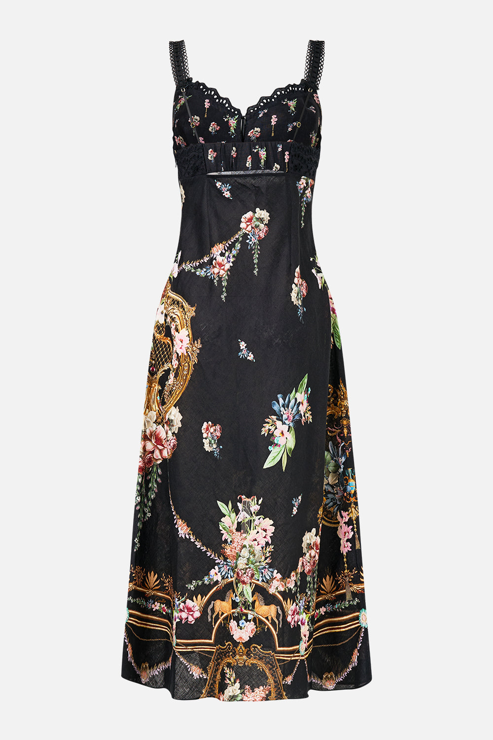 The CAMILLA Embroidered Bodice Bias Dress in our Noble Endeavours print.