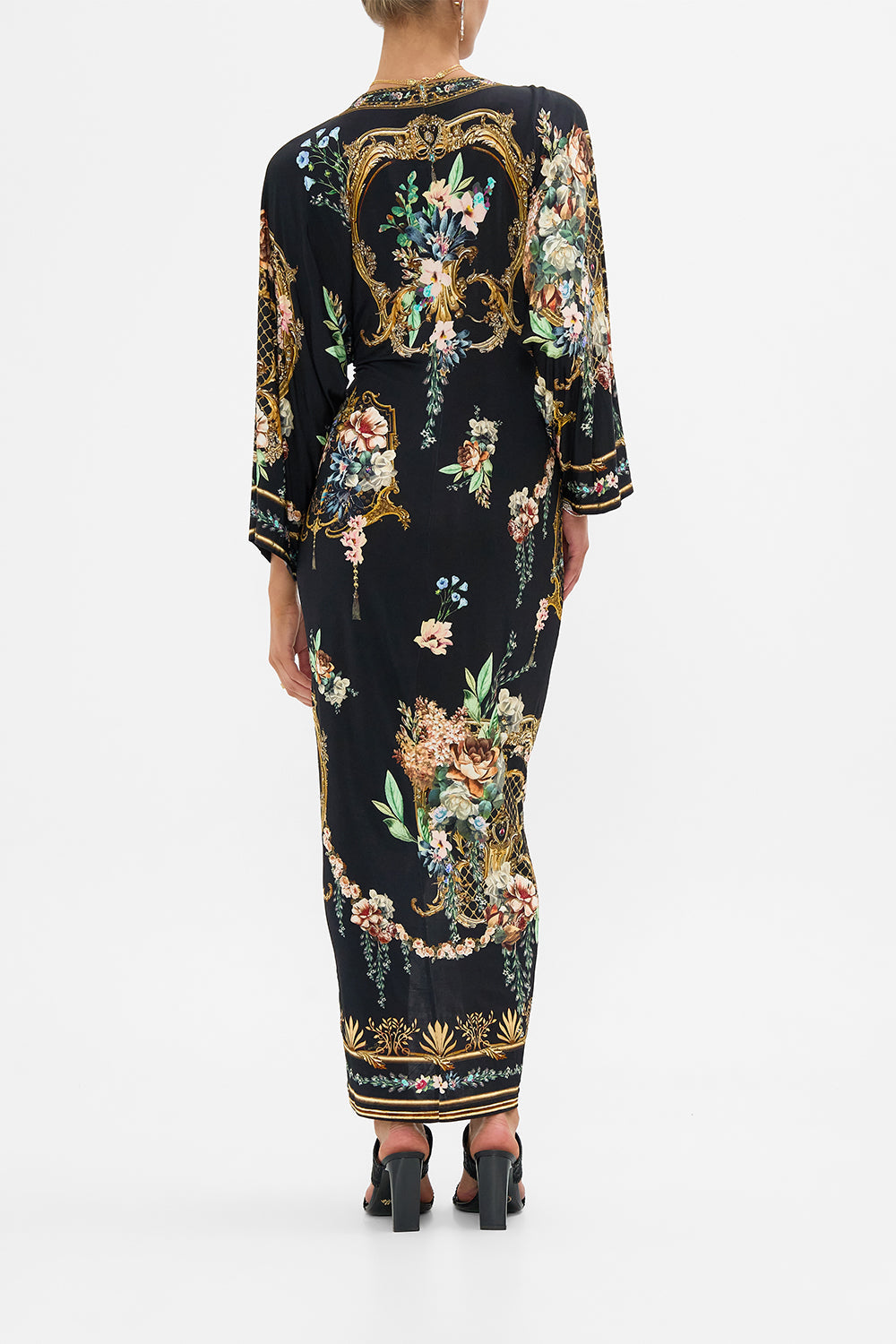 The CAMILLA Long Split Front Twist Dress in our Noble Endeavours print.