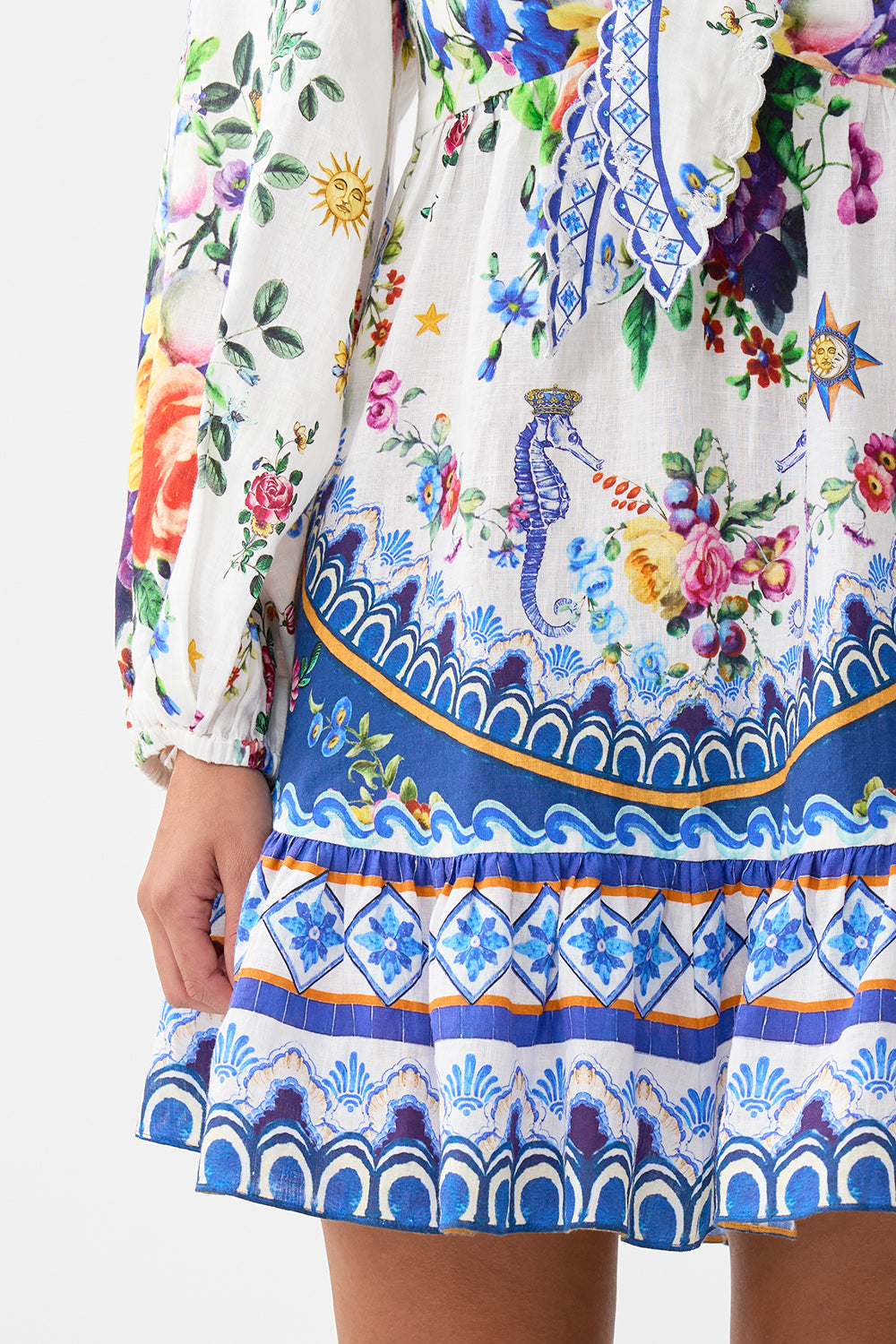 The CAMILLA Short Tie Front Blouson Dress in our Tiles Darls print.