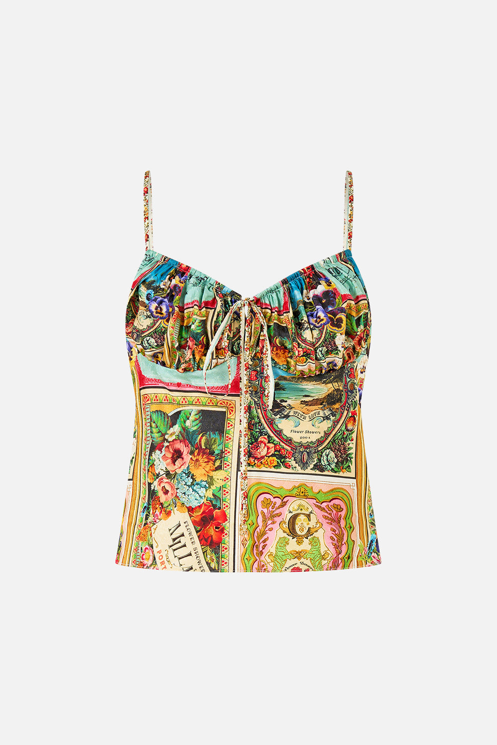 The CAMILLA Gathered Bodice Bias Top in our Soap Opera print.