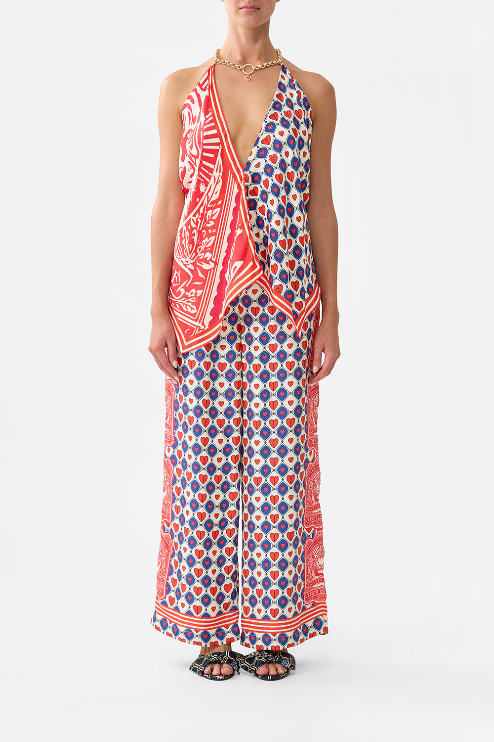 The CAMILLA Knotted Scarf Top in our Rinse & Roar print.