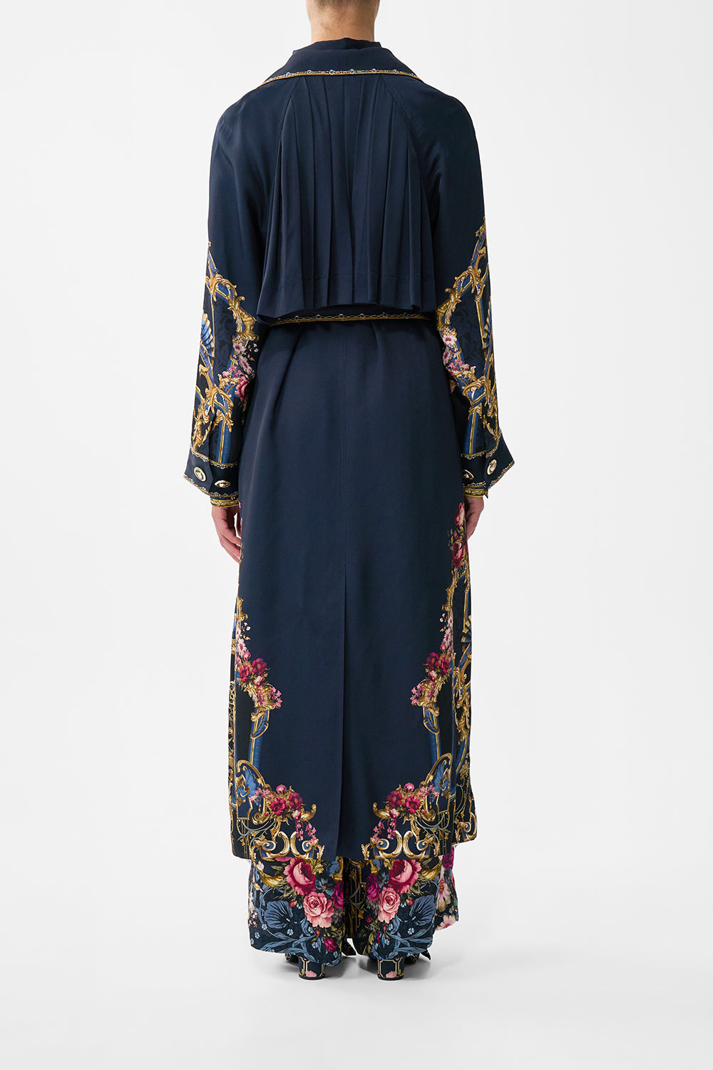 The CAMILLA Pleated Back Trench in our Ornate On A Plate print.