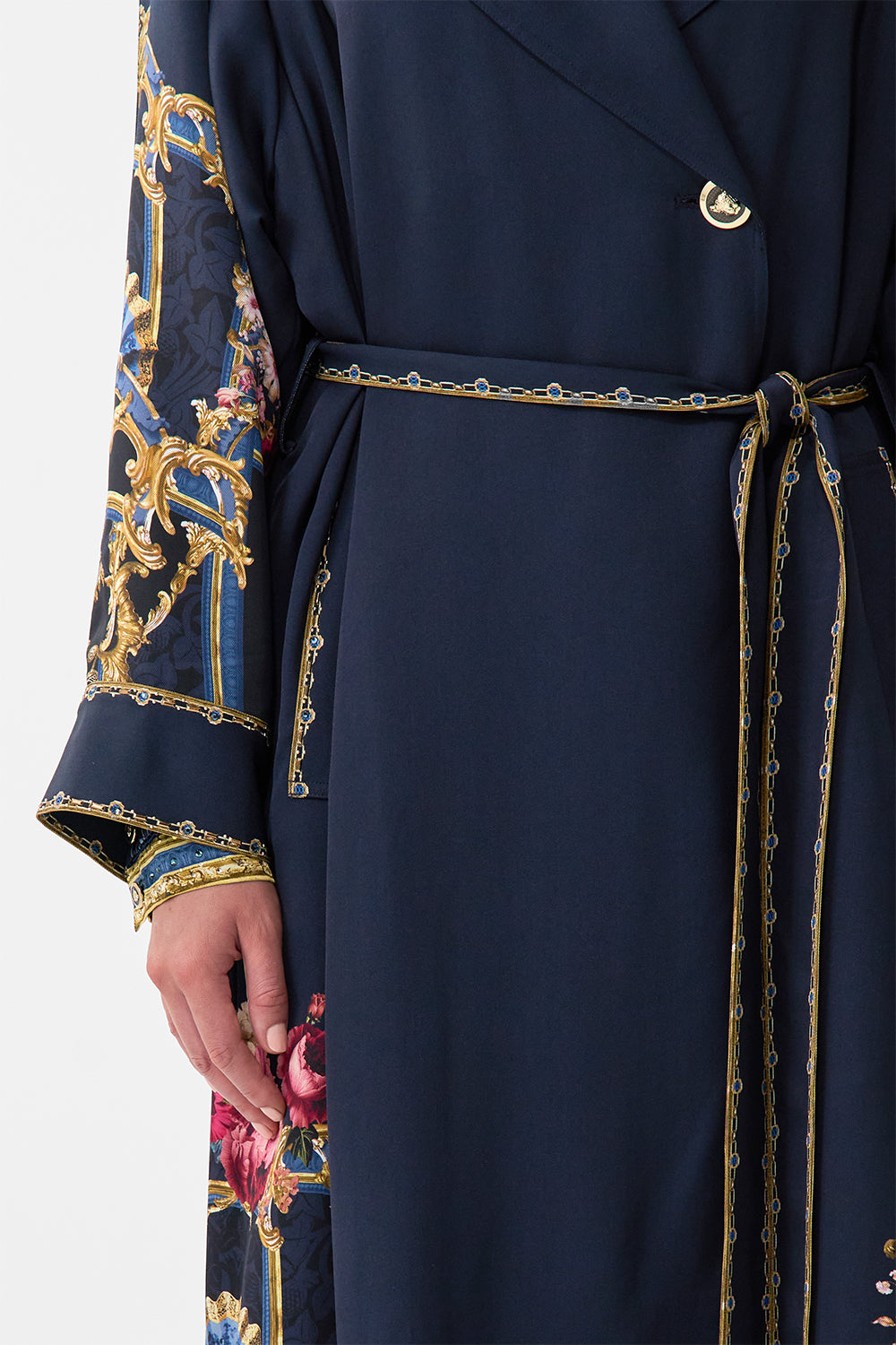 The CAMILLA Pleated Back Trench in our Ornate On A Plate print.