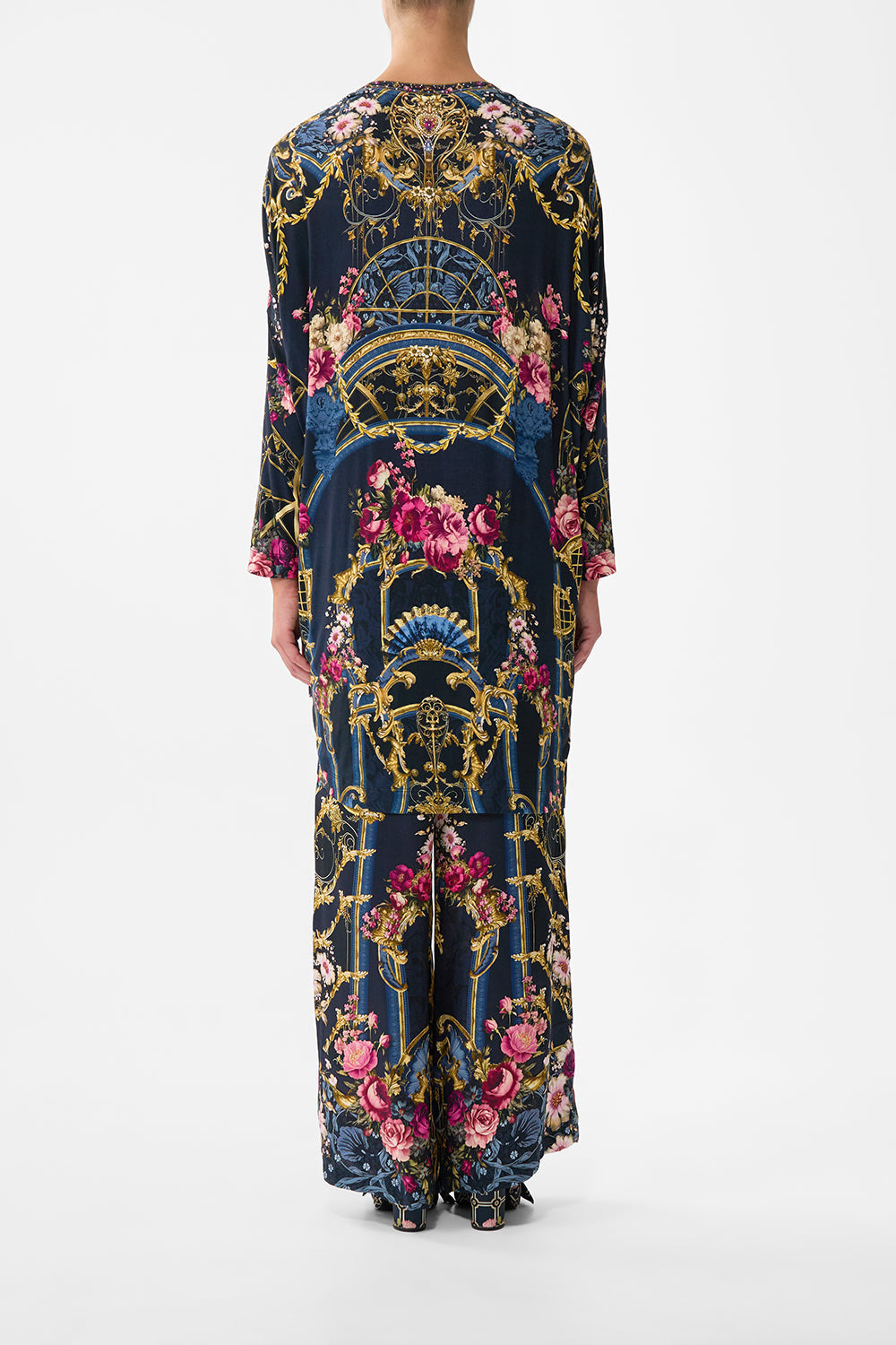 The CAMILLA Minimal Wide Leg Pant in our Ornate On A Plate print.