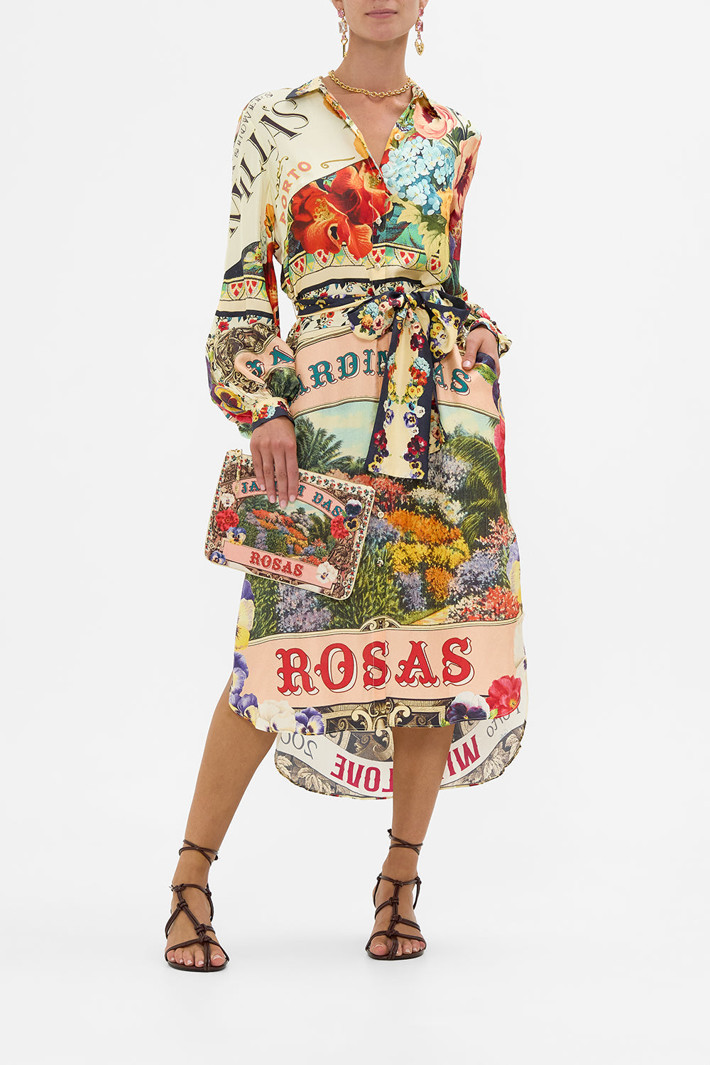 The CAMILLA High Low Midi Shirt Dress in our Aromatic Amor print.