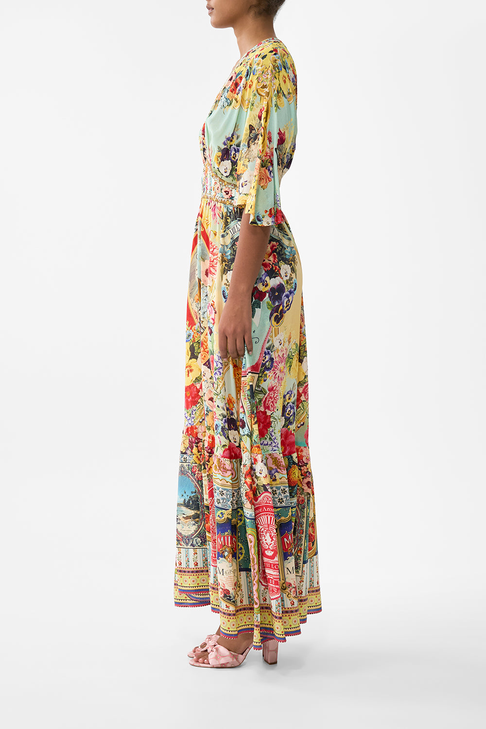 The CAMILLA Waisted Dress With Hem Ruffle in our Aromatic Tiger Flower print.