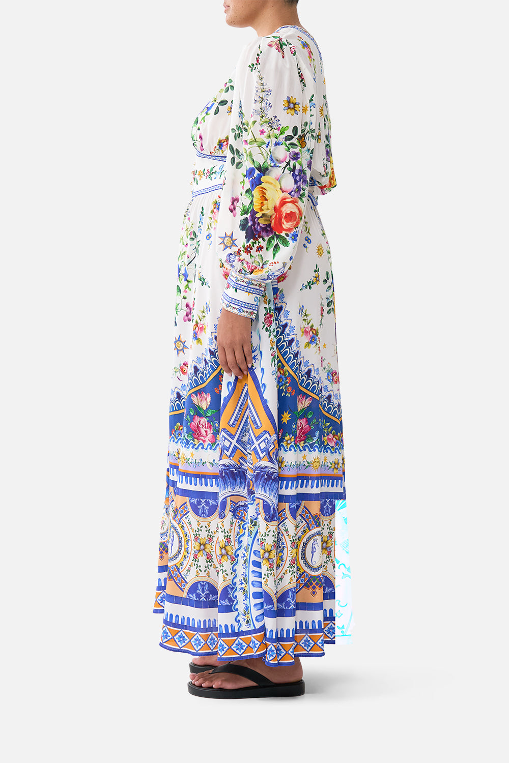 SHAPED WAISTBAND DRESS WITH GATHERED SLEEVES TILES DARLS