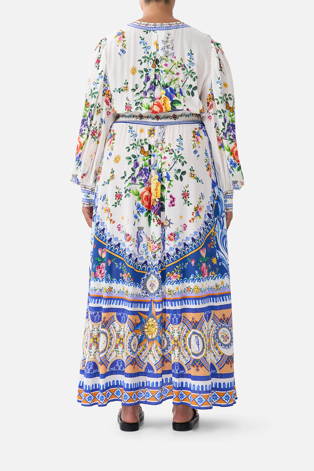 SHAPED WAISTBAND DRESS WITH GATHERED SLEEVES TILES DARLS
