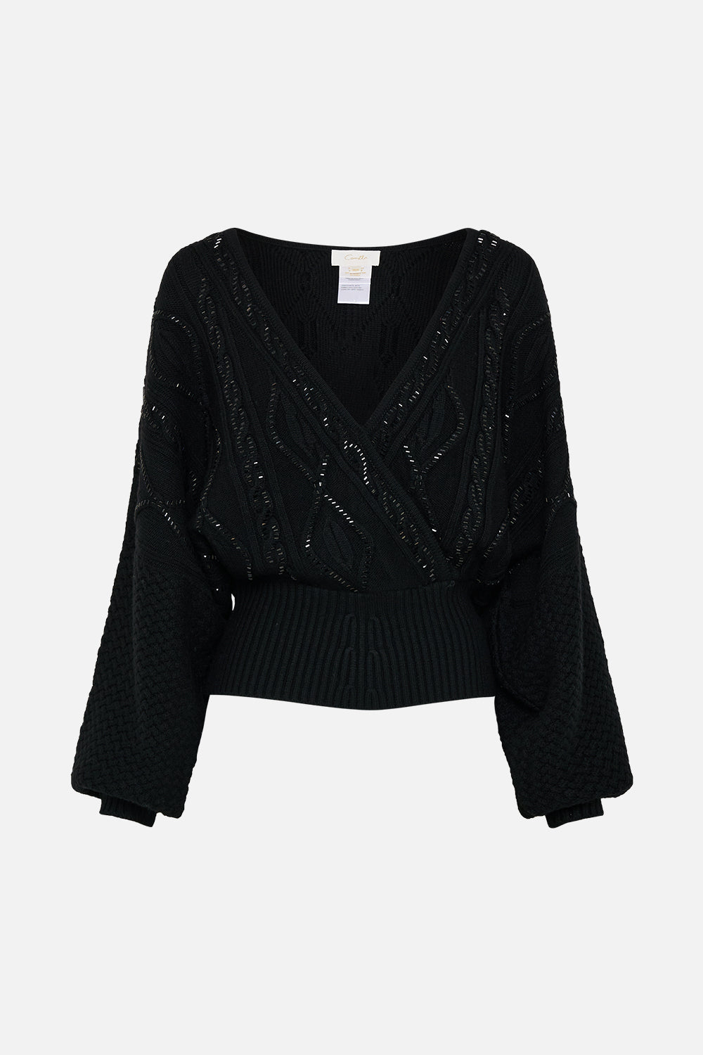 The CAMILLA Surplice Neck Knit Jumper in our Solid Black print.