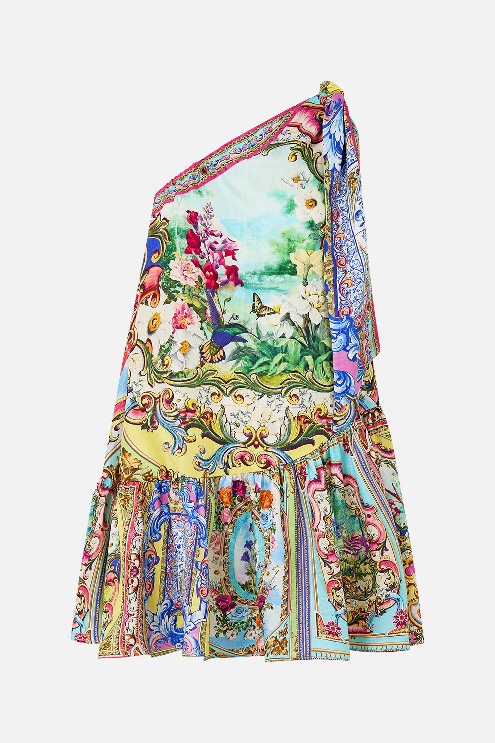 The CAMILLA Tie One Shoulder Short Dress in our Spirit Of Santa Maria print.