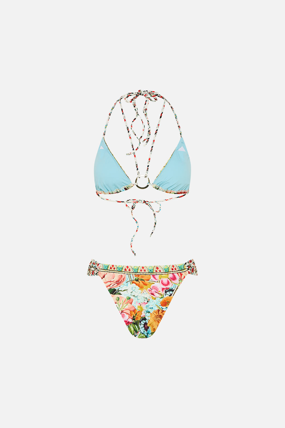 The CAMILLA Multi Strap Tri Bikini Set With Eyelet Trims in our Bathing Bombshell print.