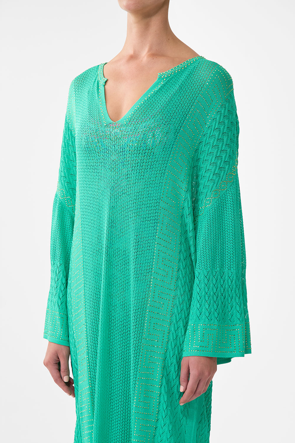 The CAMILLA Long V Neck Knit Kaftan in our Spirit Of Santa Maria print.