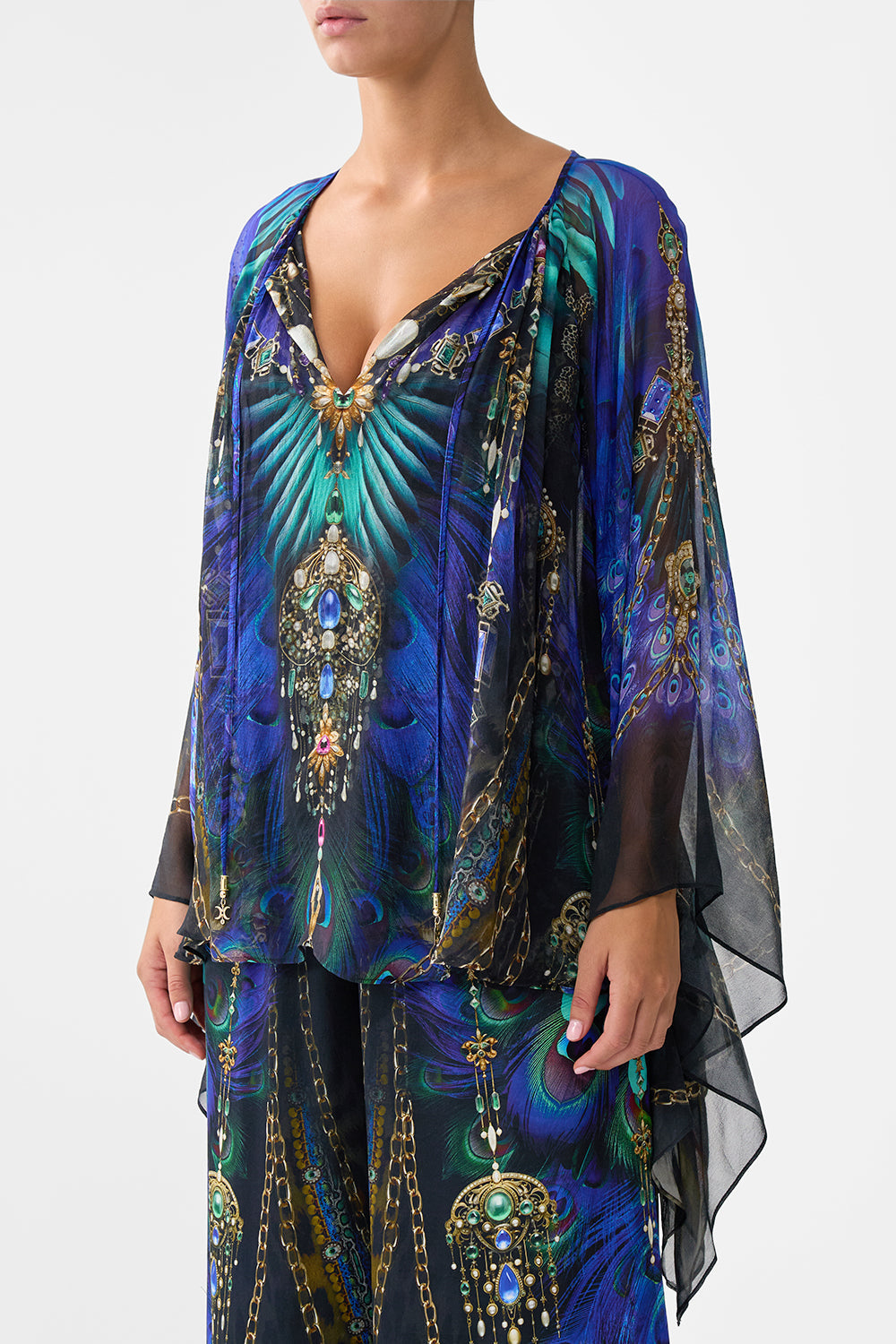 The CAMILLA Blouse With Kimono Sleeve in our Dominican Decadence print.