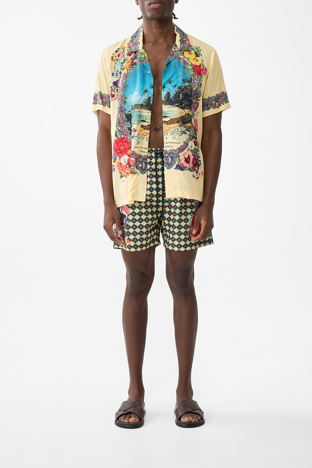 The CAMILLA Mid Length Boardshort With Elastic Waist in our Bathing Bombshell print.