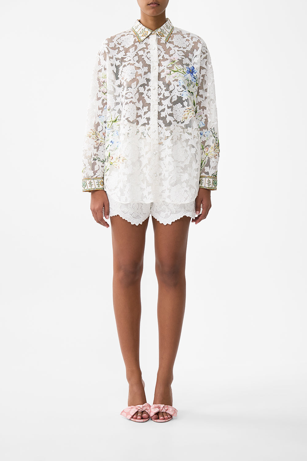 The CAMILLA Collared Shirt With Side Buttons in our Dressing Room Drama print.