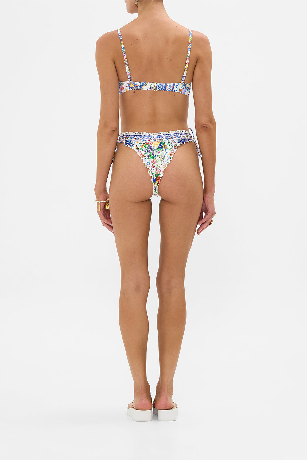 The CAMILLA Ruched Cup Underwire Bikini Top W Tie Front in our Tiles Darls print.