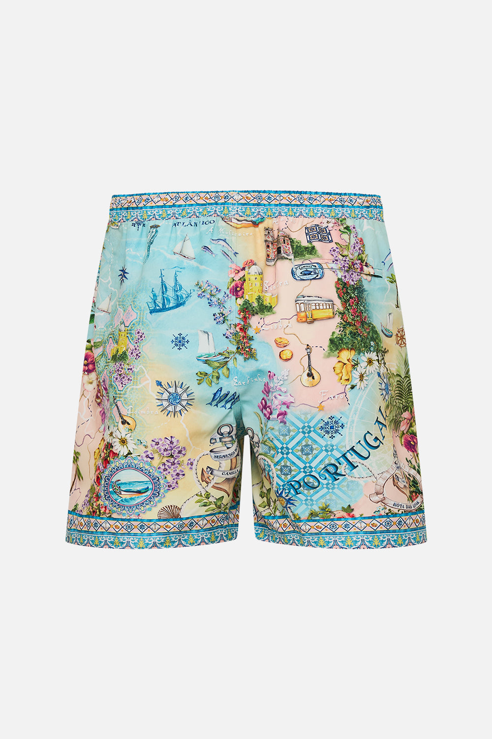 The CAMILLA Mid Length Boardshort With Elastic Waist in our Just Coasting print.