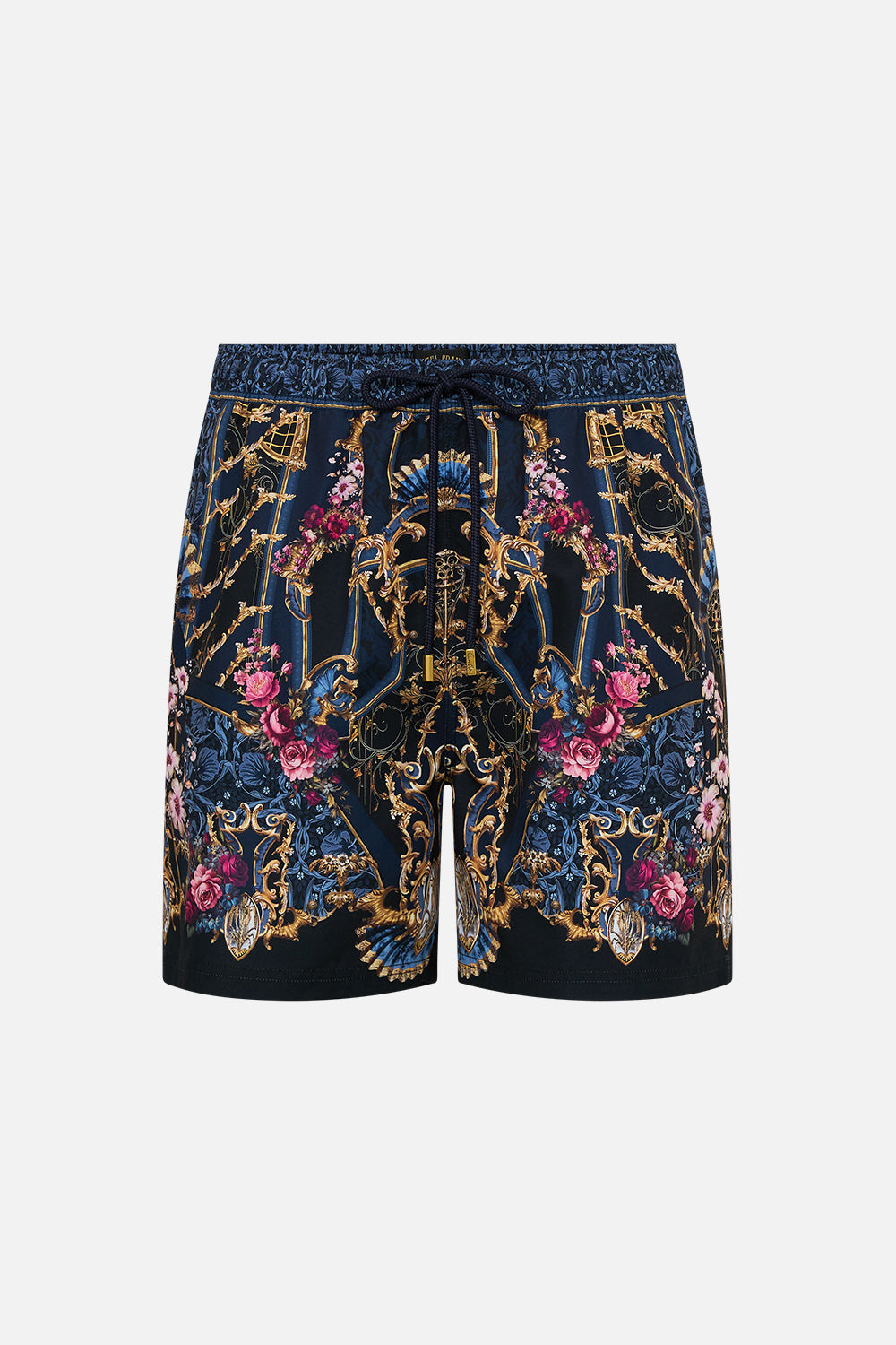 The CAMILLA Mid Length Boardshort With Elastic Waist in our Ornate On A Plate print.