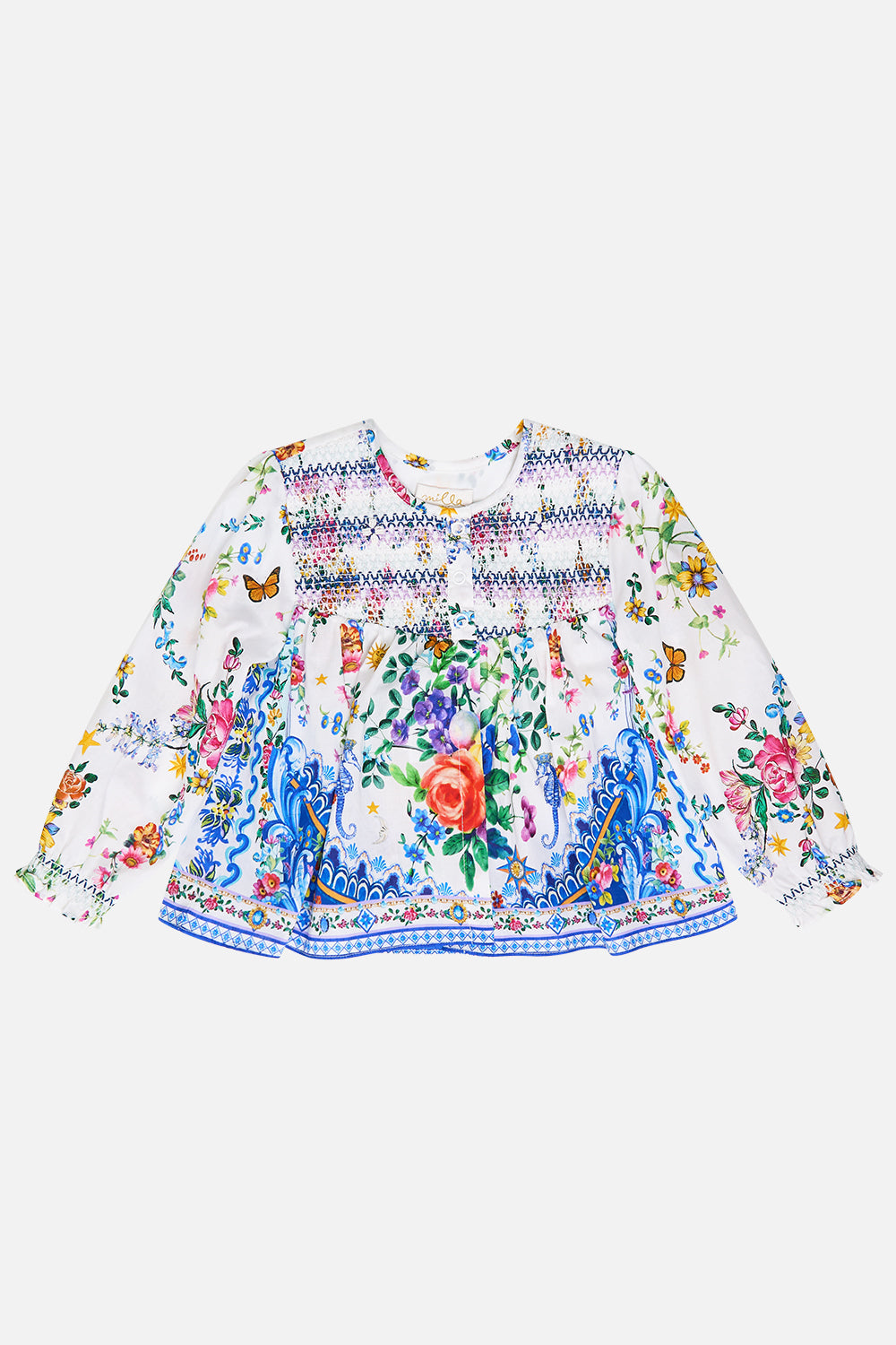 The CAMILLA Babies Gathered Collarless Jacket W Shirring in our Tiles Darls print.